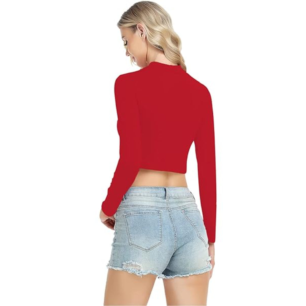 Women High Neck Red Crop Top