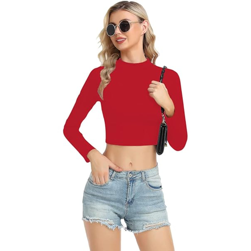 Women High Neck Red Crop Top