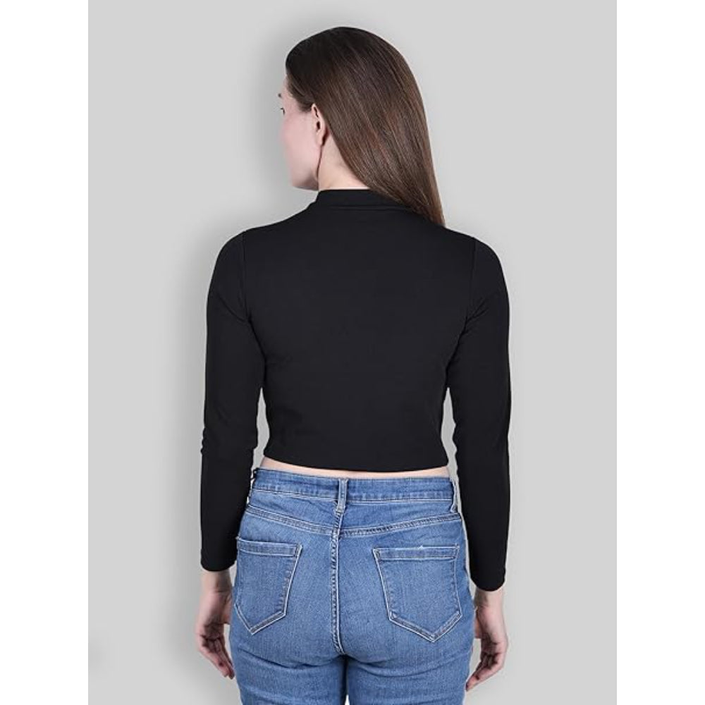 Women High Neck Black Crop Top
