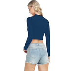 Women High Neck Dark Blue Crop Top