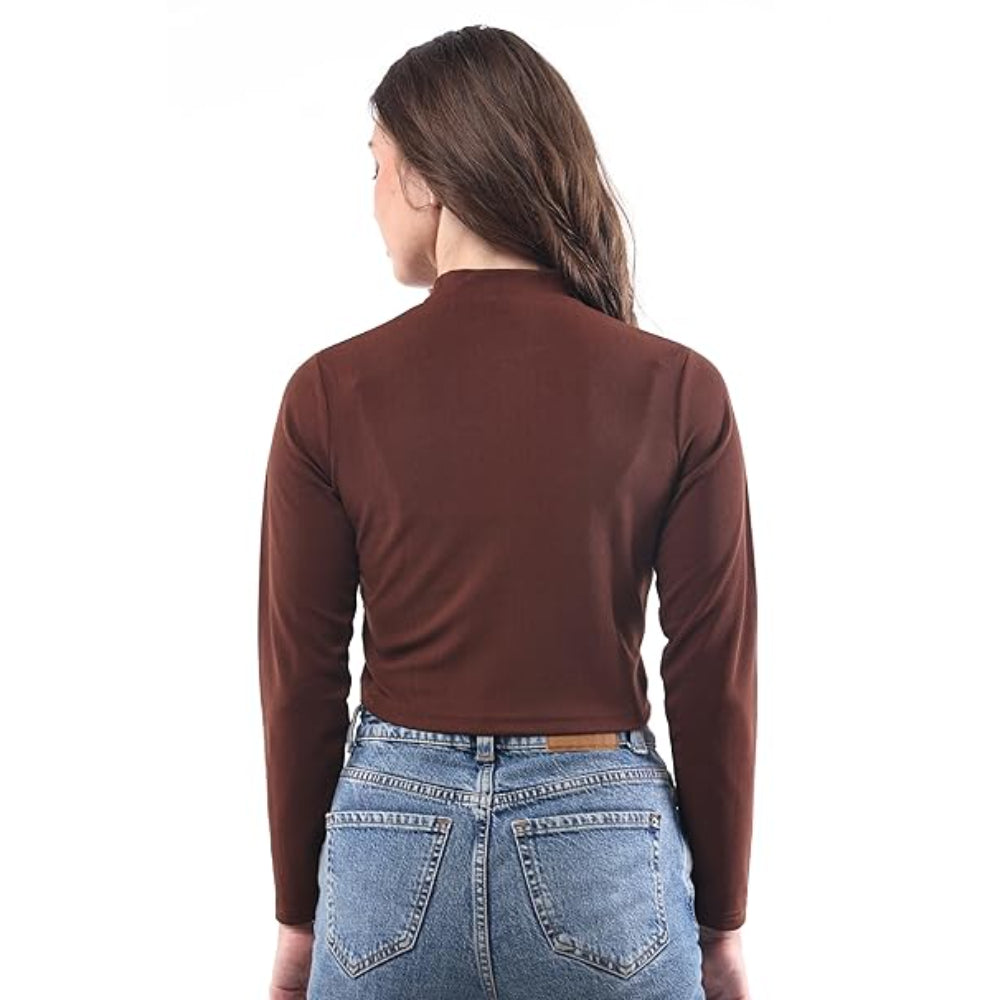 Women High Neck Coffee Brown Crop Top