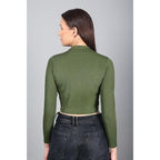 Women High Neck Olive Crop Top