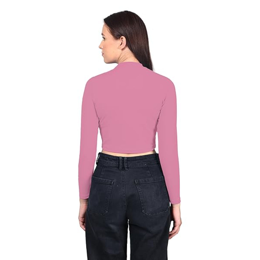 Women High Neck Onion Pink Crop Top