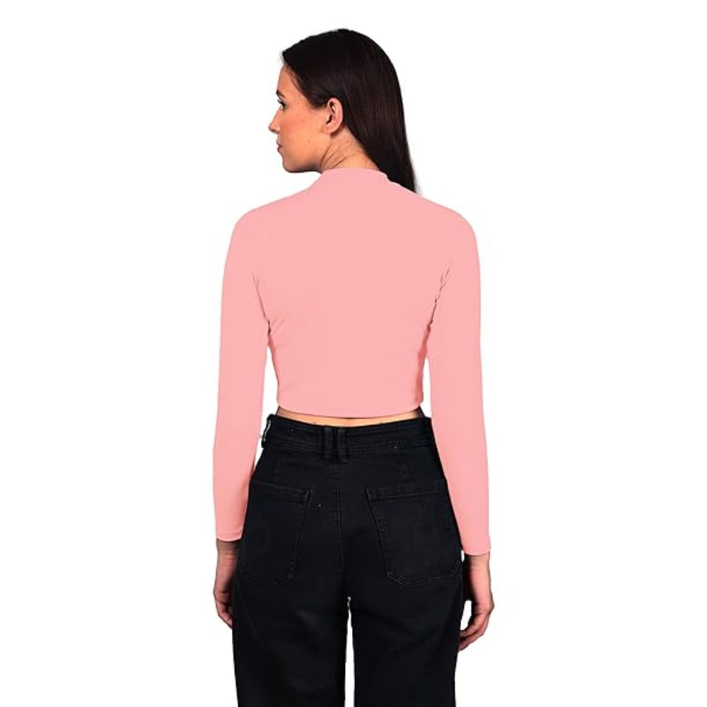 Women High Neck Pink Crop Top