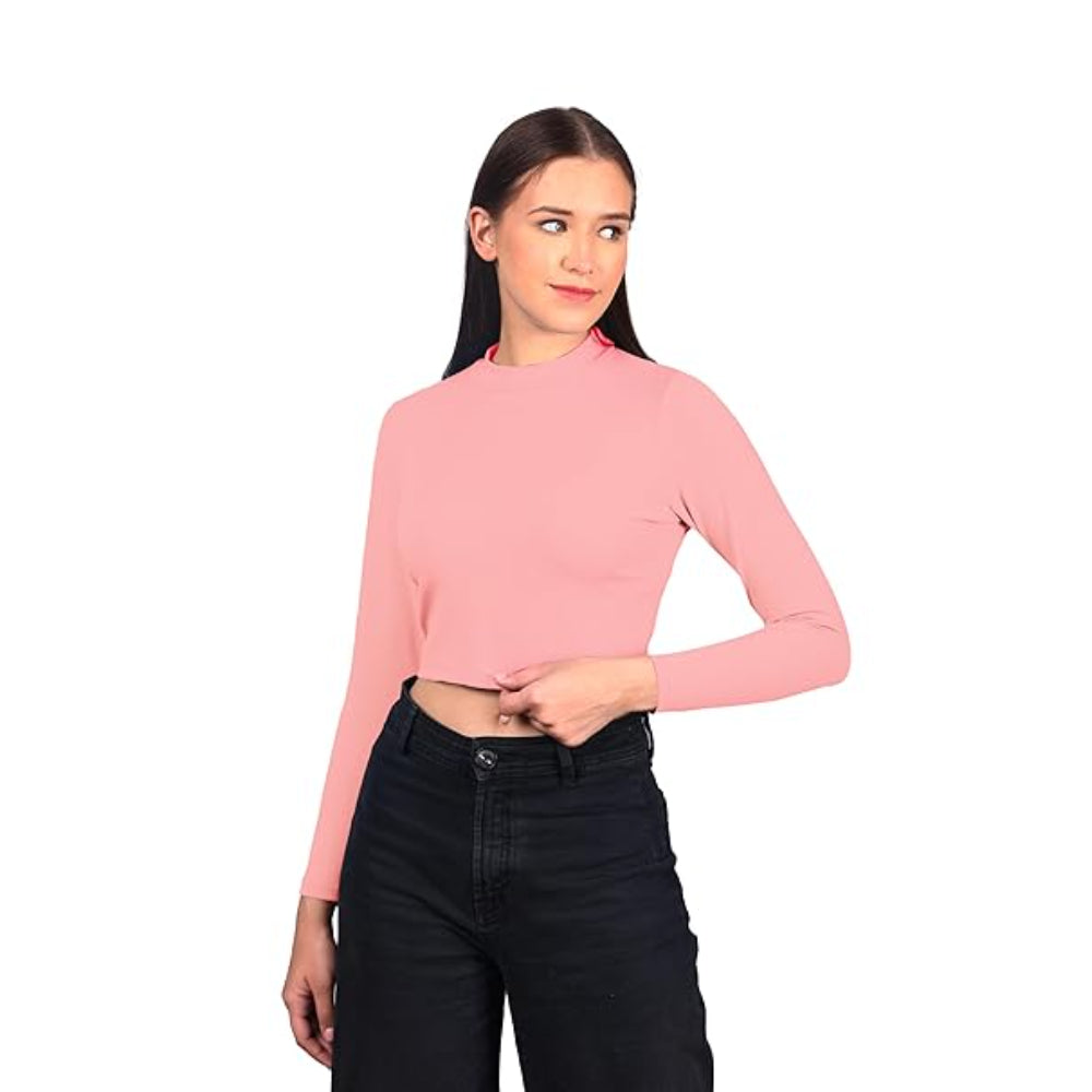 Women High Neck Pink Crop Top