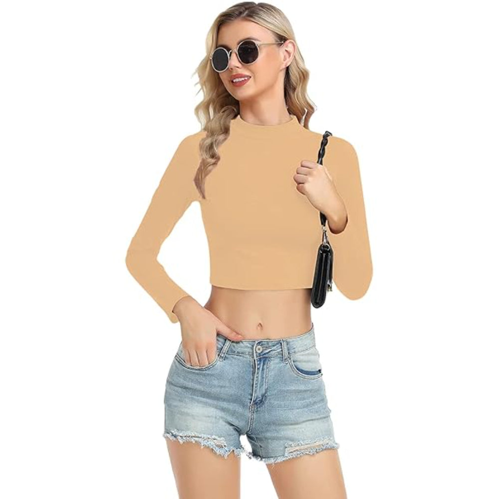 Women High Neck Skinny Crop Top