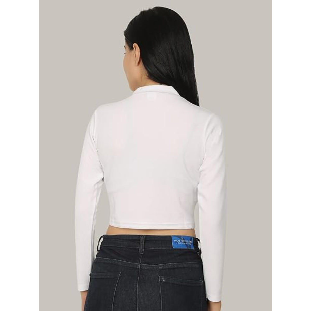 Women High Neck White Crop Top