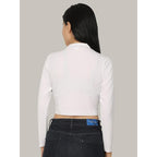 Women High Neck White Crop Top