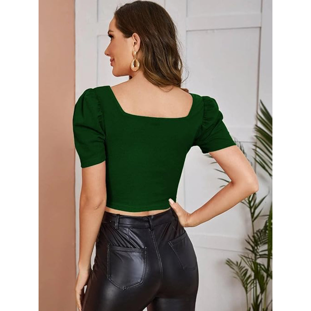 Women Puff Sleeve Green Crop Top
