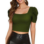 Women Puff Sleeve Mehndi Crop Top