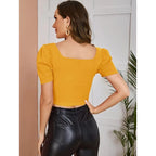 Women Puff Sleeve Mustard Crop Top