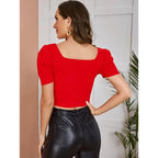 Women Puff Sleeve Red Crop Top