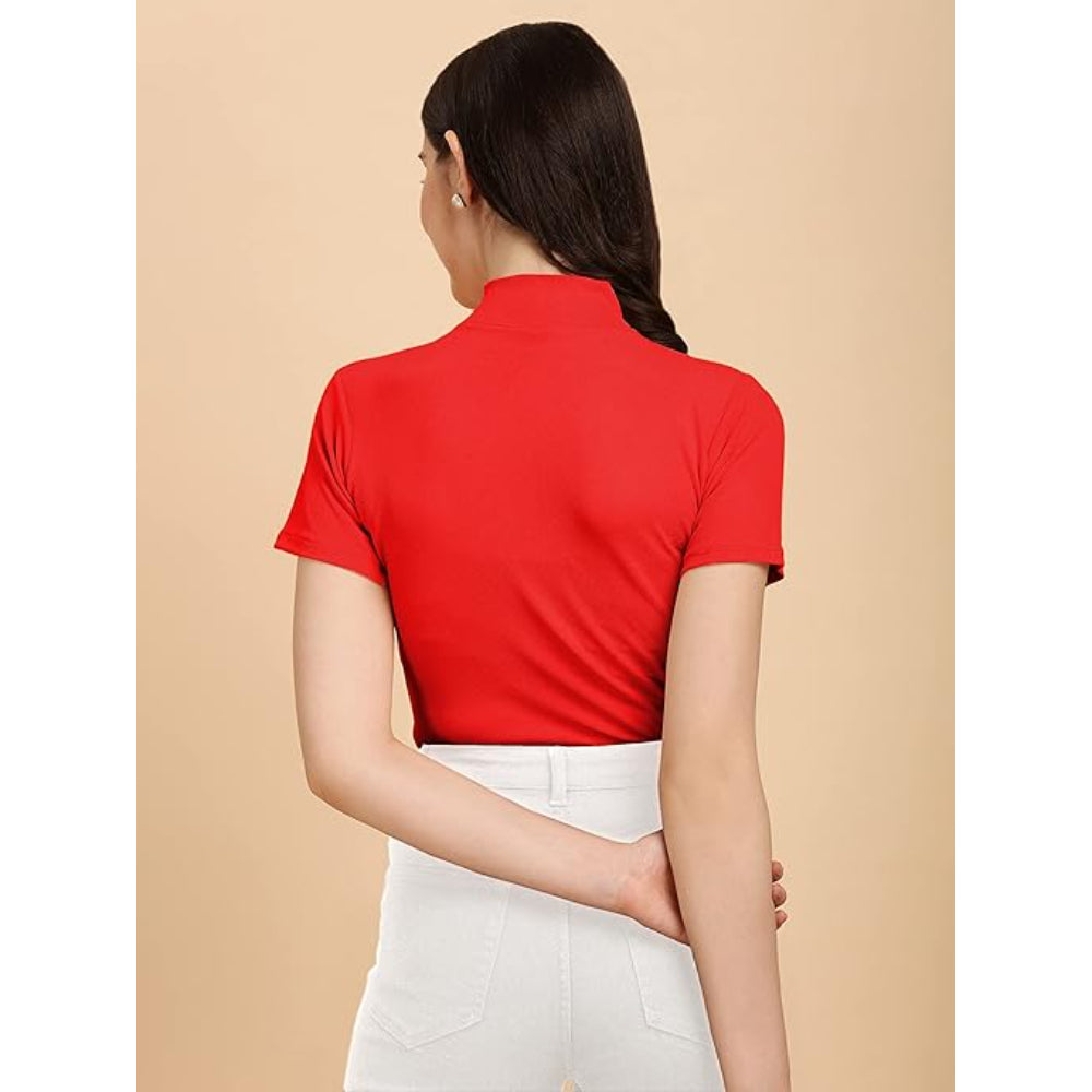 Women's Casual Solid Red Top