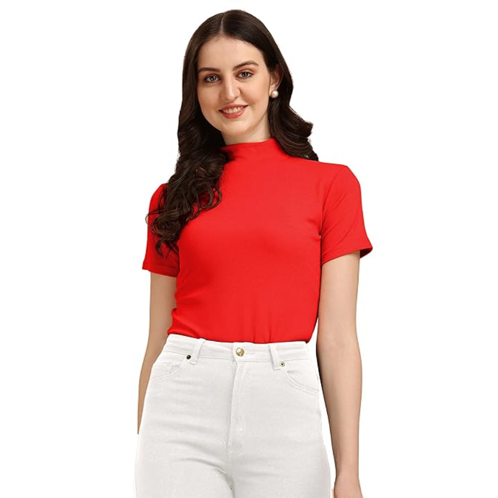 Women's Casual Solid Red Top
