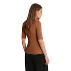Women Round Neck Solid Coffee Brown Top