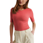 Women Round Neck Solid Pink Top