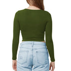 Women Cotton Boat Neck Green Top