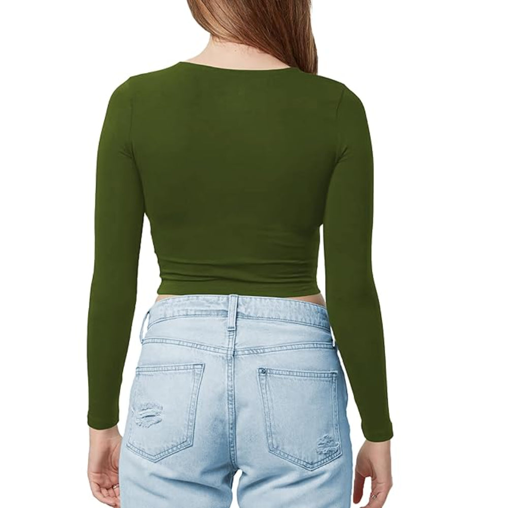 Women Cotton Boat Neck Green Top