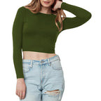 Women Cotton Boat Neck Green Top