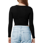 Women Cotton Boat Neck Black Top