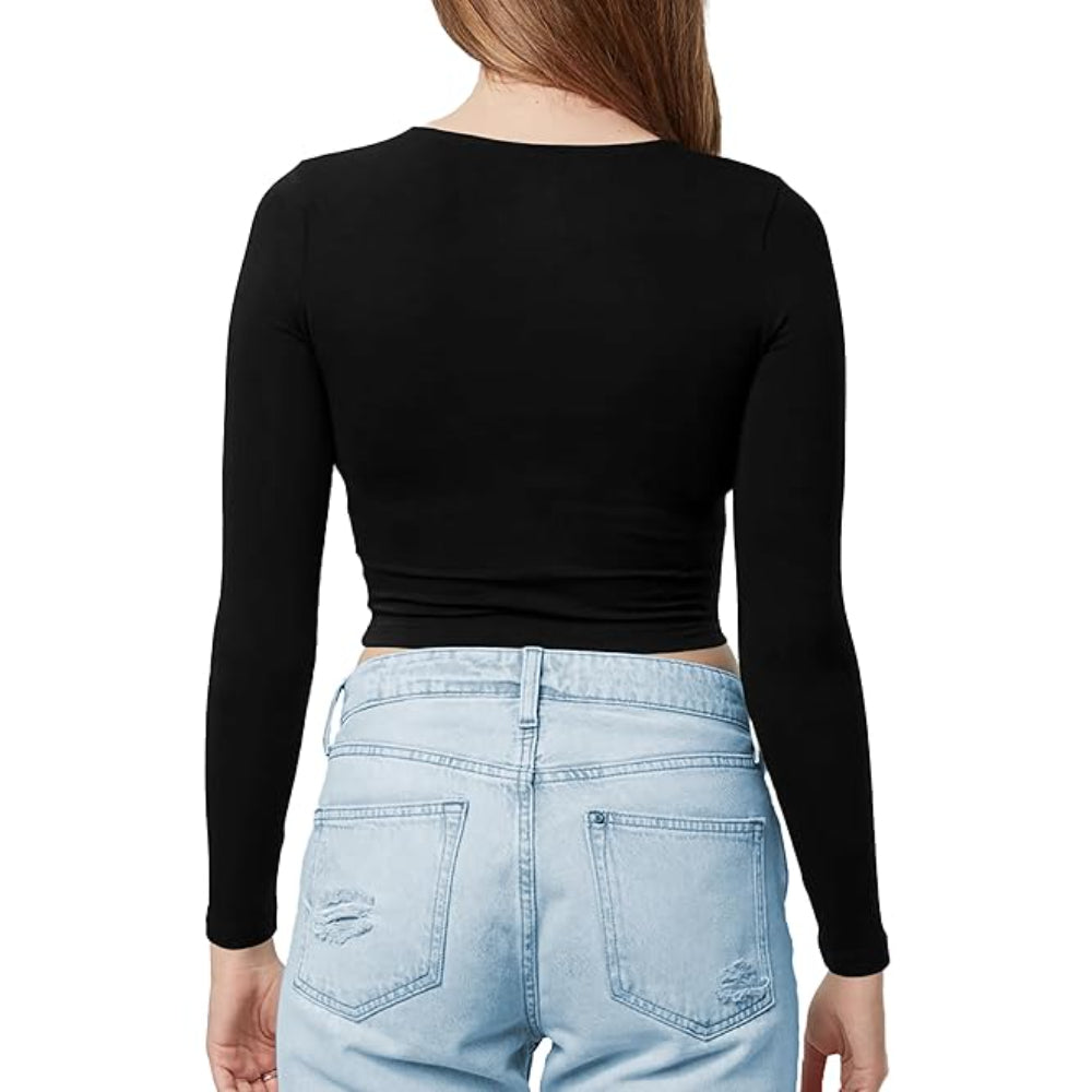 Women Cotton Boat Neck Black Top