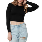 Women Cotton Boat Neck Black Top