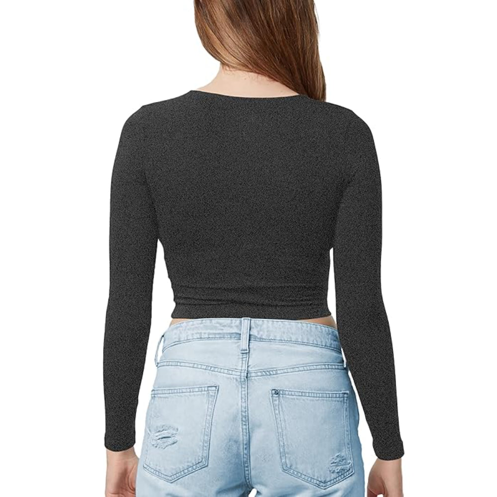 Women Cotton Boat Neck Dark Grey Top