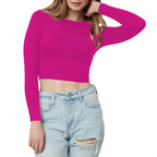 Women Cotton Boat Neck Dark Pink Top