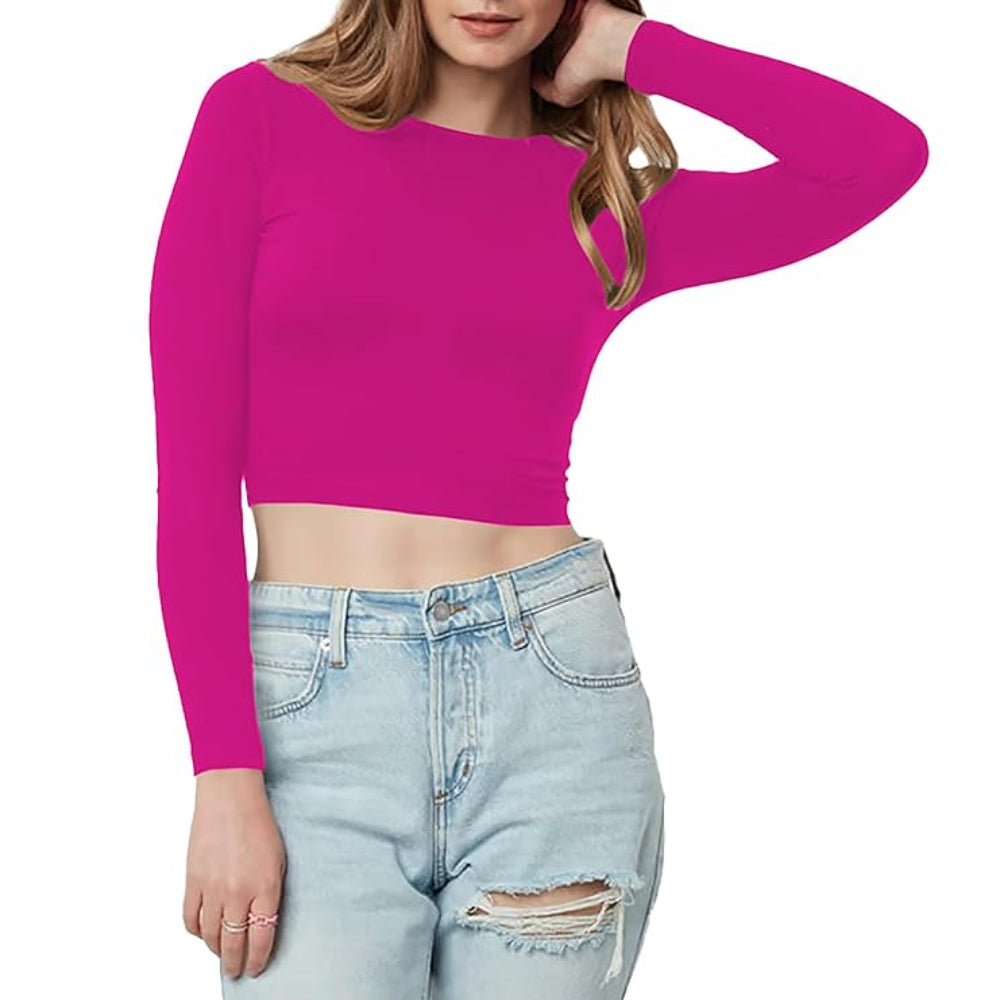Women Cotton Boat Neck Dark Pink Top
