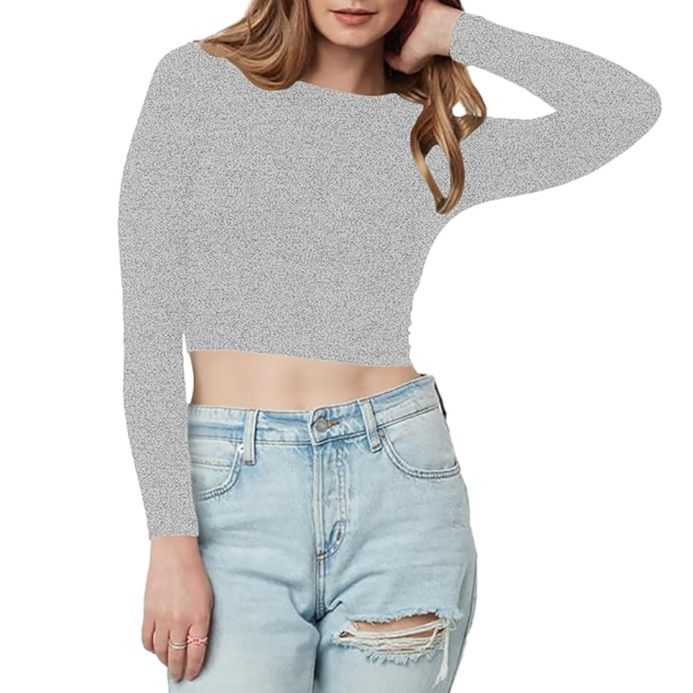 Women Cotton Boat Neck Grey Top