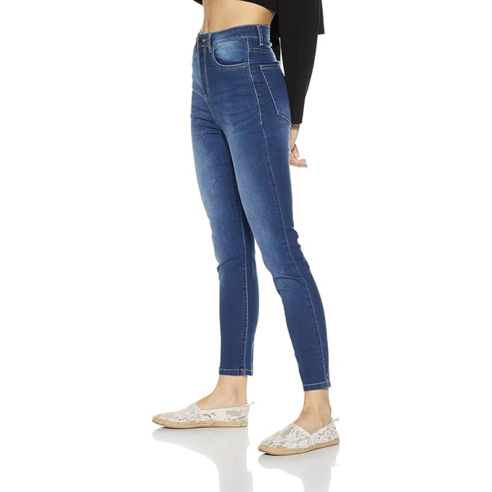 Women Stretchable Denim Mid Blue Jeans