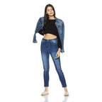Women Stretchable Denim Mid Blue Jeans