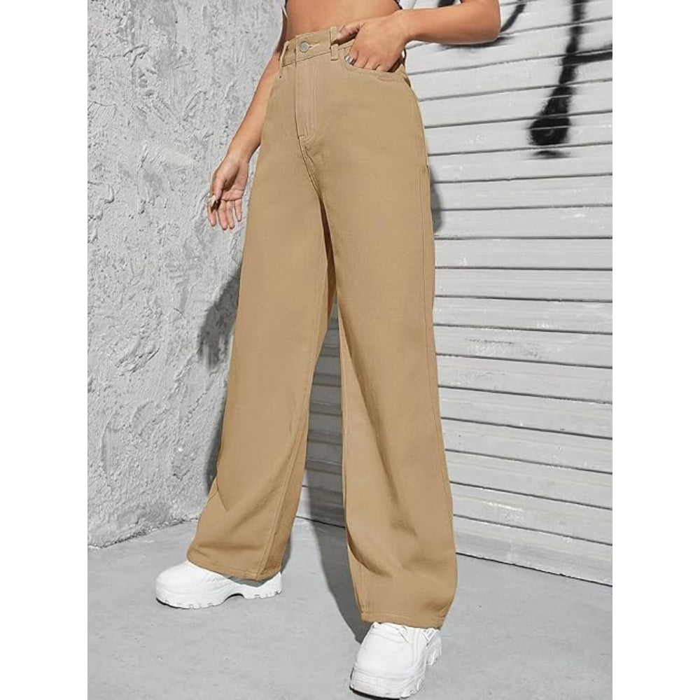 Womens High Rise Wide Beige Jeans