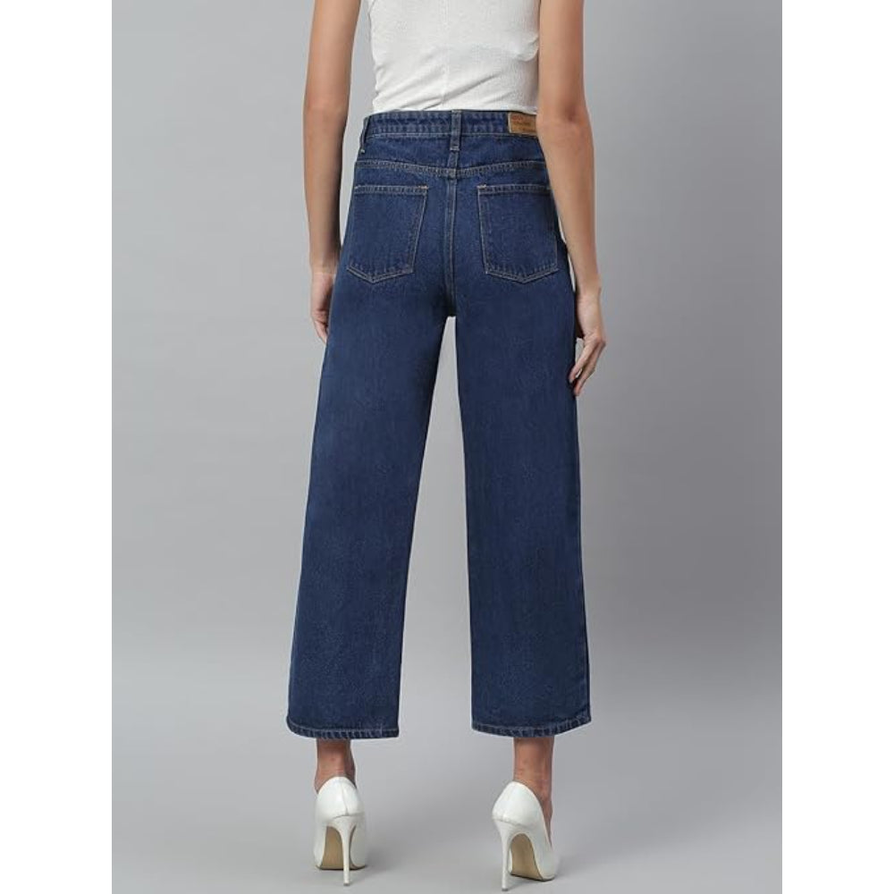 Womens High Rise Wide Space Blue Jeans