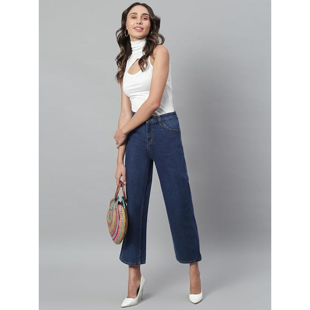 Womens High Rise Wide Space Blue Jeans