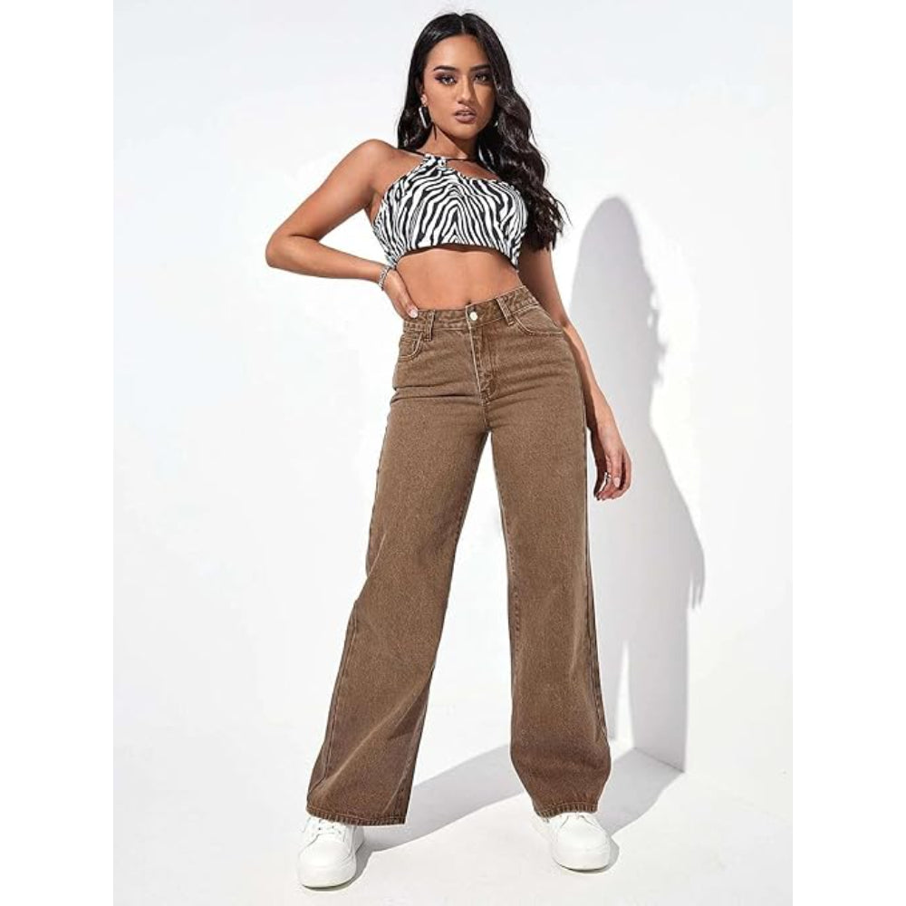 Womens High Rise Wide Brown Jeans