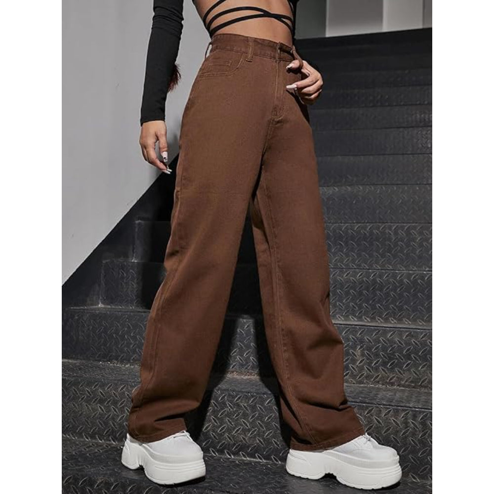Womens High Rise Wide Dark Brown Jeans