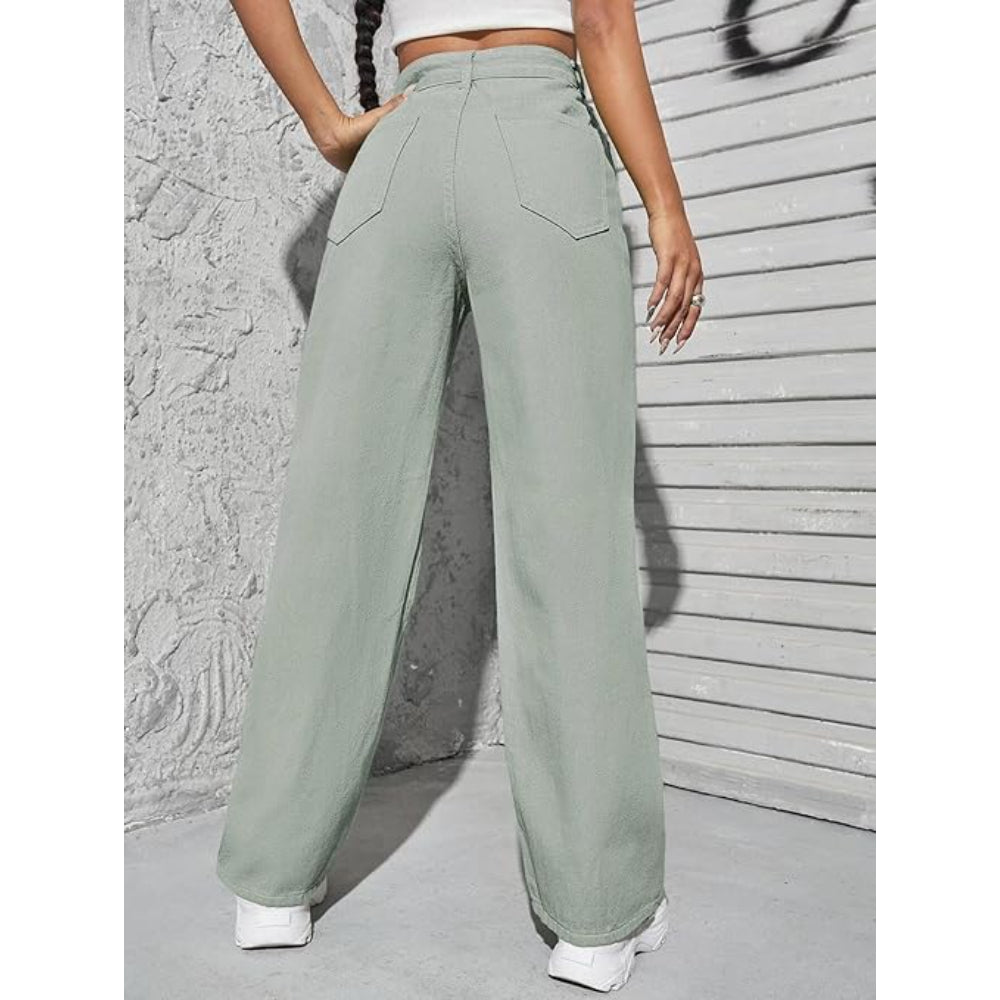 Womens High Rise Wide Light Moss Green Jeans