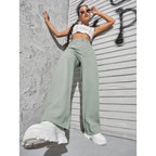 Womens High Rise Wide Light Moss Green Jeans