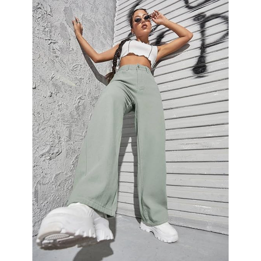 Womens High Rise Wide Light Moss Green Jeans