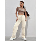 Womens High Rise Wide Off White Jeans