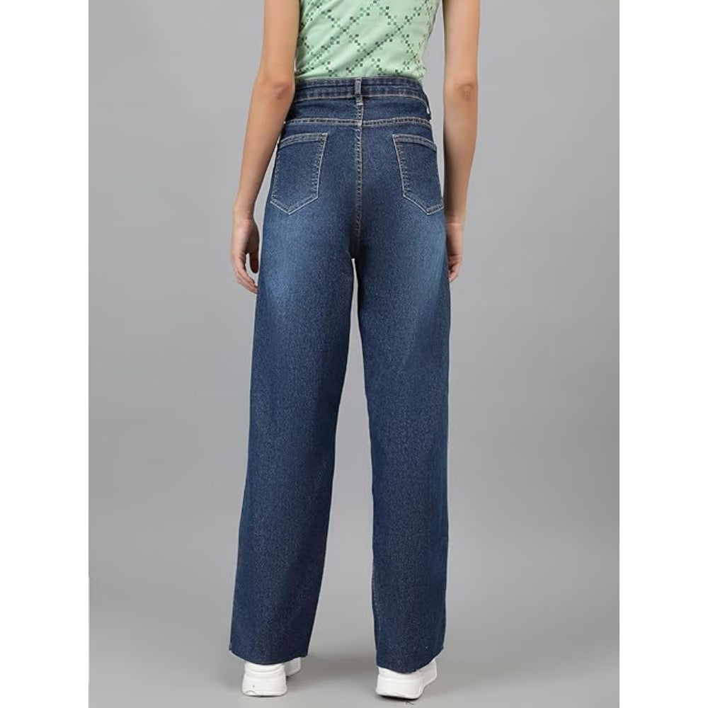 Womens High Rise Wide Mid Blue Jeans