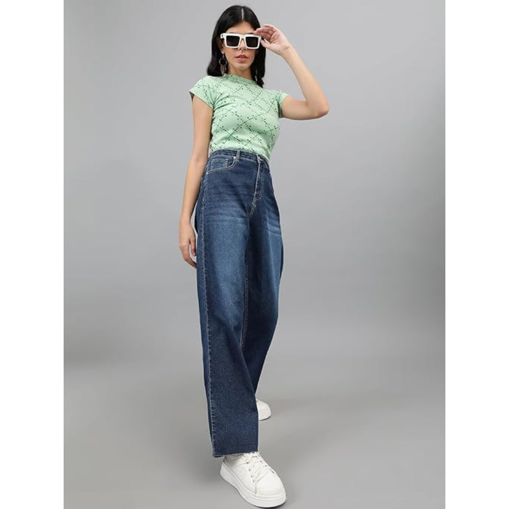 Womens High Rise Wide Mid Blue Jeans