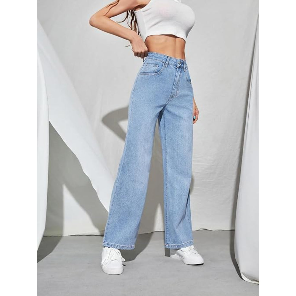 Womens High Rise Wide Sky Blue Jeans