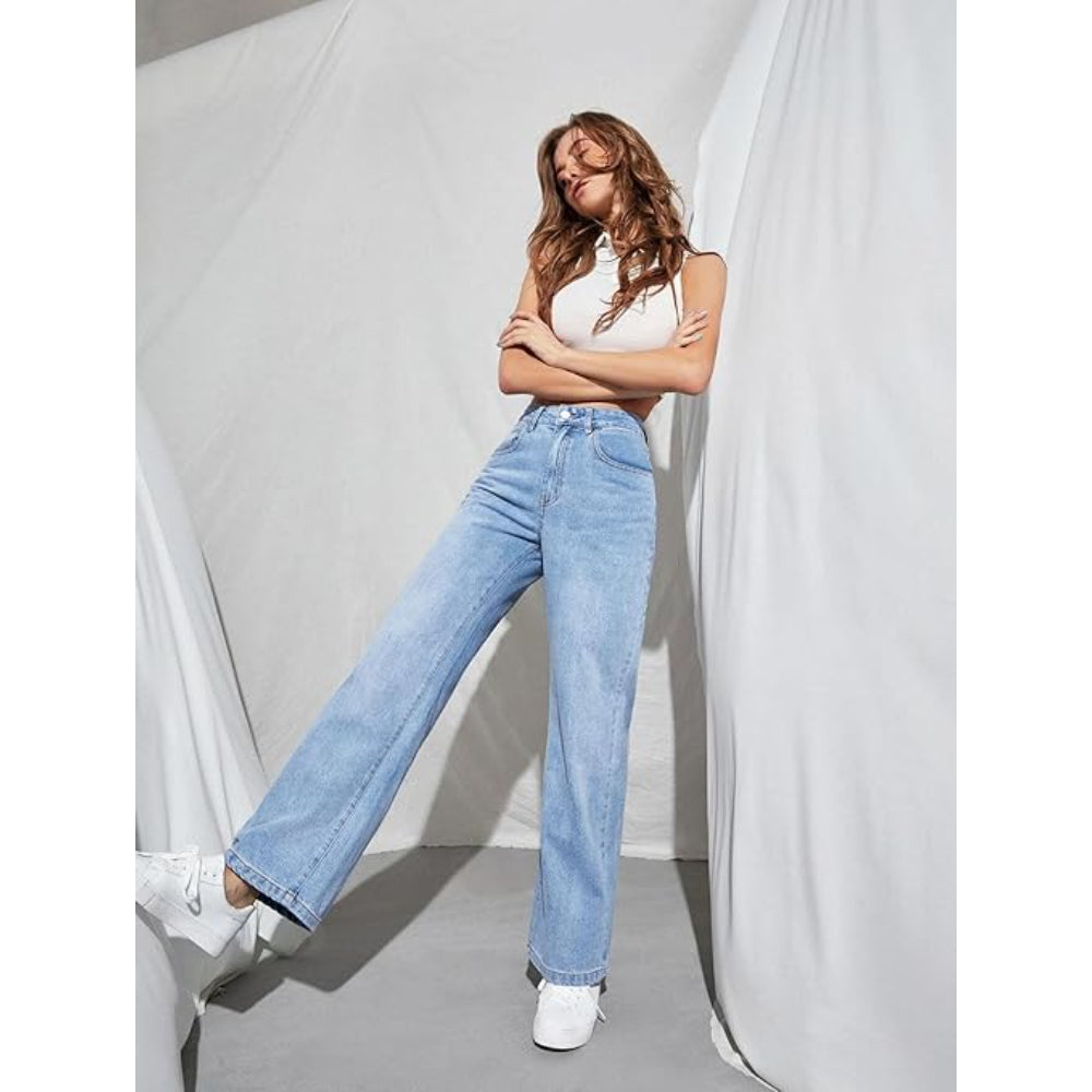 Womens High Rise Wide Sky Blue Jeans