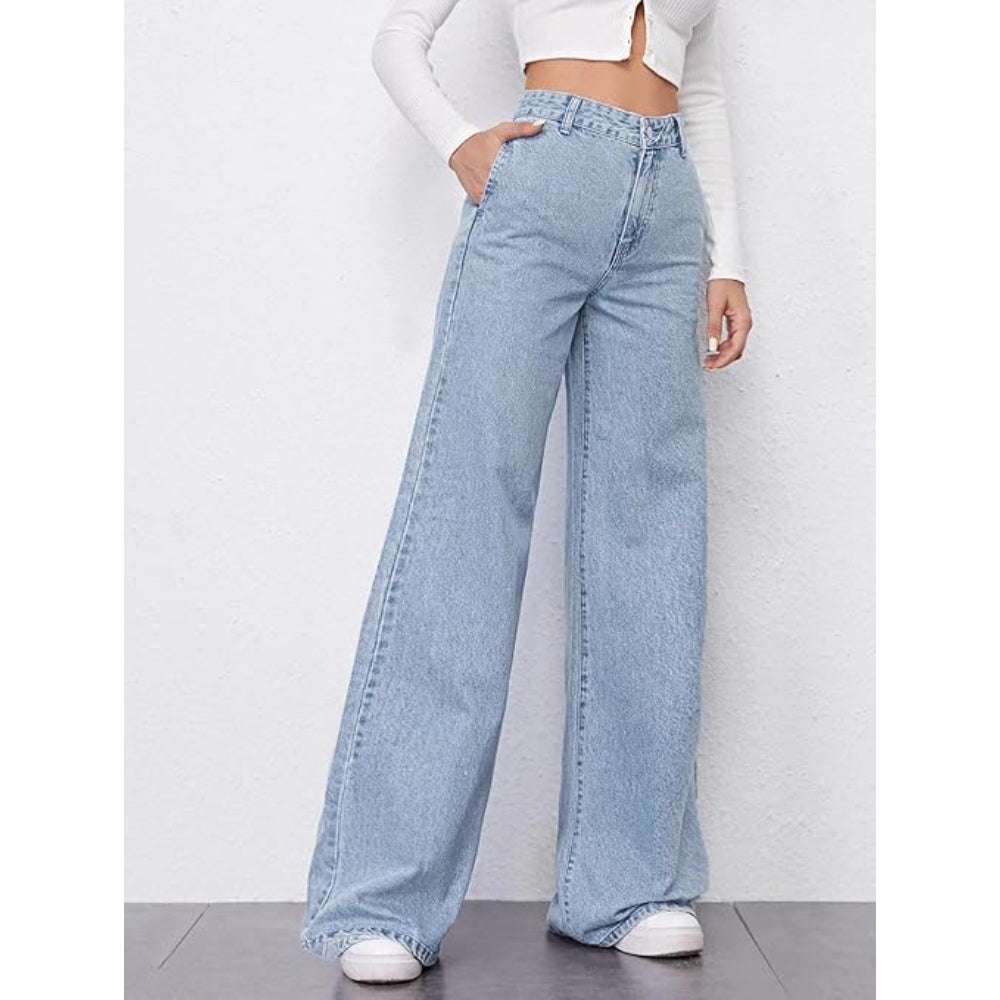 Womens High Rise Wide Light Blue Jeans