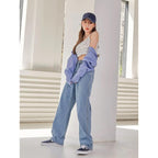 Womens High Rise Wide Blue Jeans
