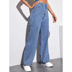 Womens High Rise Wide Fade Blue Jeans
