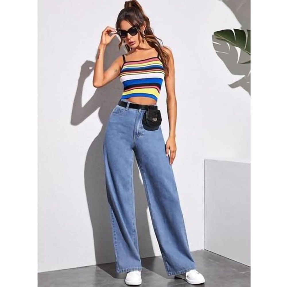 Womens High Rise Wide Fade Blue Jeans
