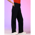 Women High Waisted Dark Black Jeans